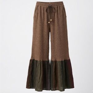 NWT Young Threads Boho Wide Leg Knit Pants - Earth Tone Small